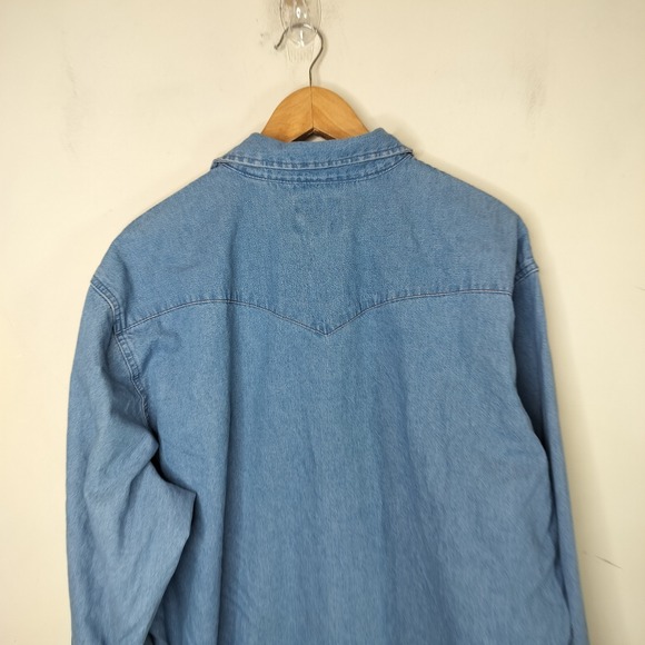 Wrangler Cowboy Cut Western Work Shirt Classic Fit Pearl Snap Denim - Picture 9 of 12